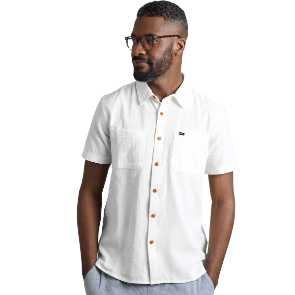 Weird Fish - Hinton Organic Cotton and Linen Crepe Shirt Mineral Blue