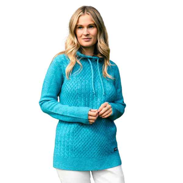 Saltrock  Hele Bay - Womens Longline Knitted Hoodie - Blue