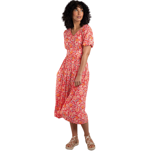 Weird Fish Dilsha LivaEco™ Printed Viscose Midi Dress Tango Red