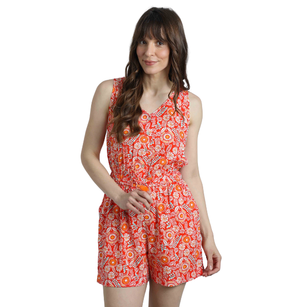 Weird Fish Mare Eco Viscose Printed Playsuit Tango Red