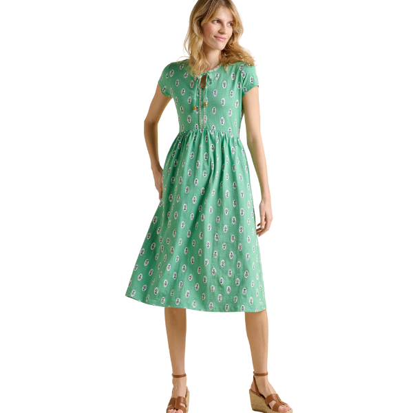 Woodblock Floral Knee Length Dress